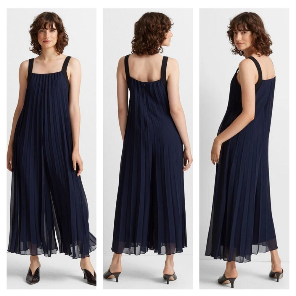 Club Monaco Navy Pleated Wide-Leg Jumpsuit